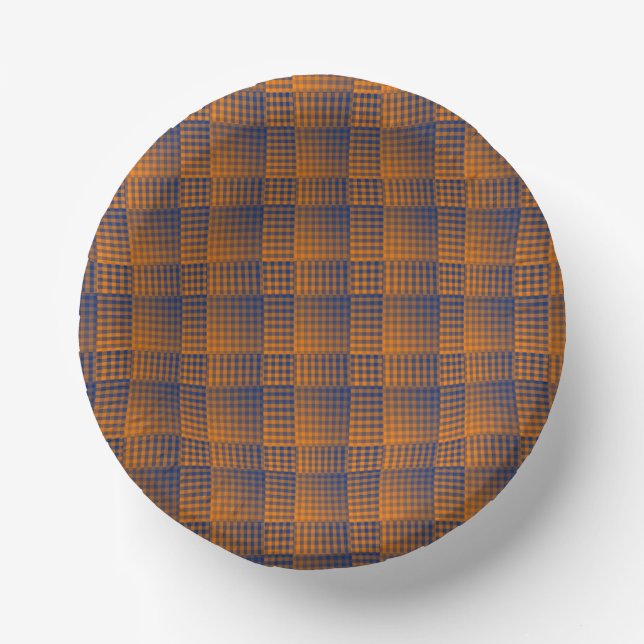 Orange Purple Checker Abstract Pattern Paper Bowls (Front)