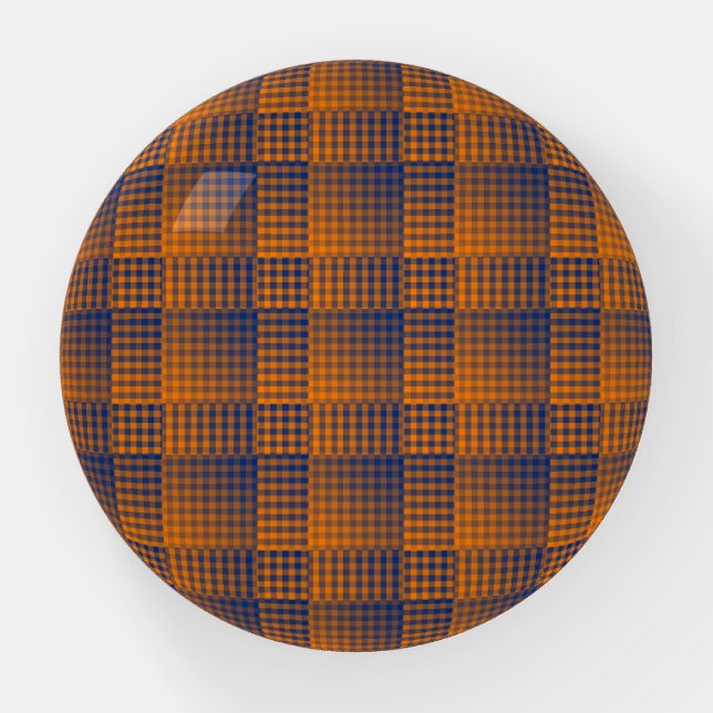 Orange Purple Checker Abstract Pattern Paperweight (Front)