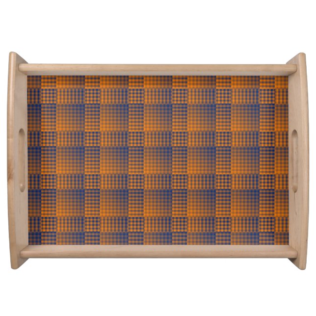 Orange Purple Checker Abstract Pattern Serving Tray (Front)