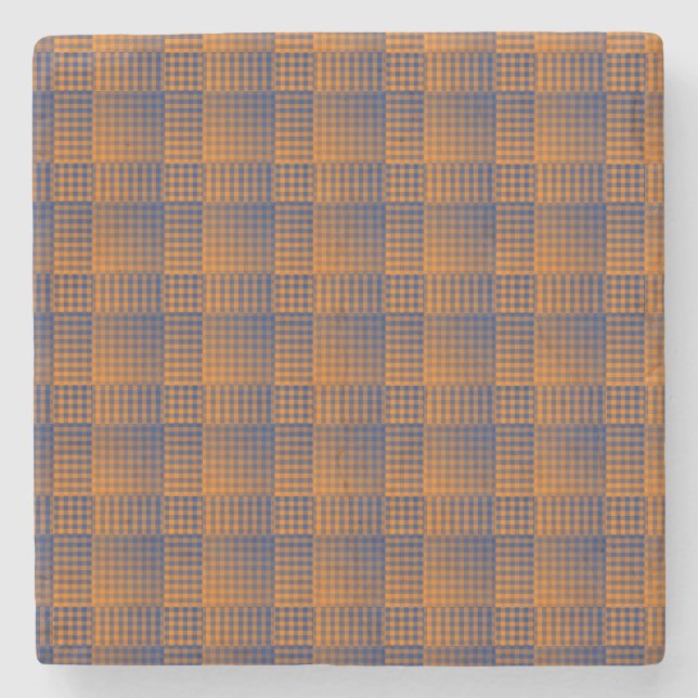 Orange Purple Checker Abstract Pattern Stone Coaster (Front)