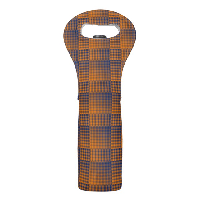 Orange Purple Checker Abstract Pattern Wine Bag (Front)