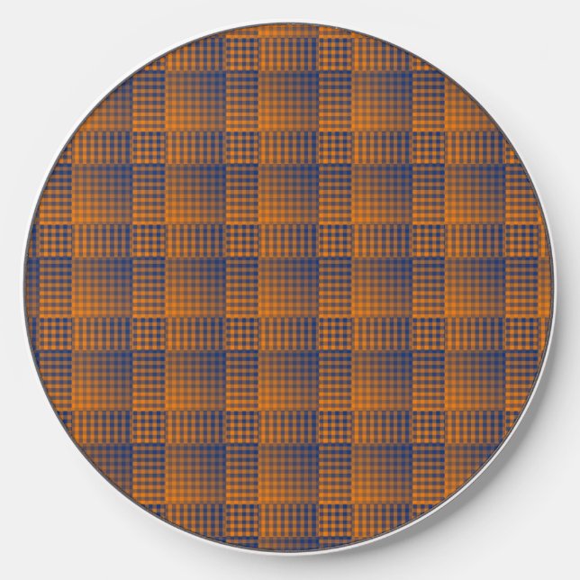 Orange Purple Checker Abstract Pattern Wireless Charger (Front)