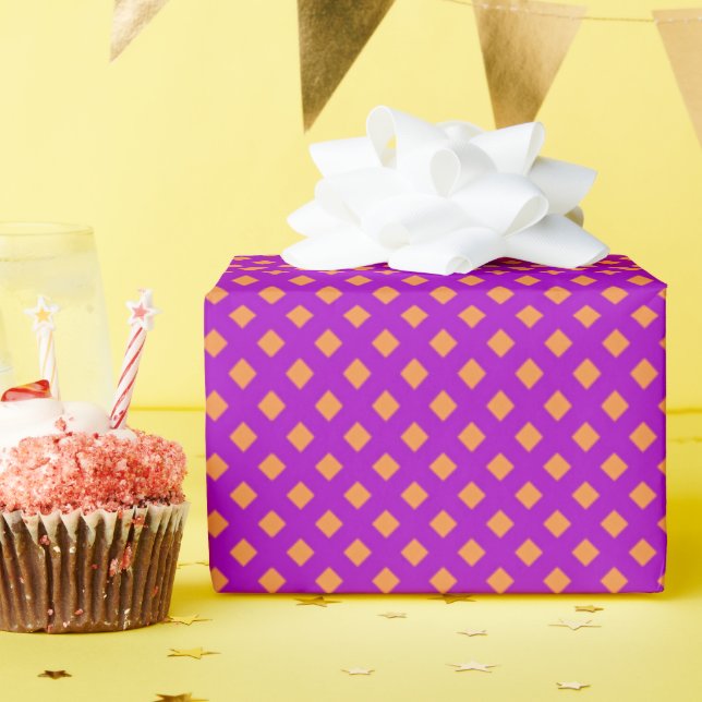 Orange + Purple Checkerboard Wrapping Paper (Birthday Party)