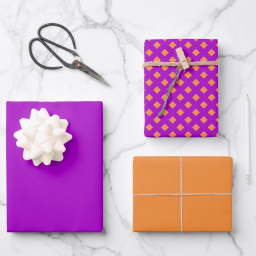 Orange  Purple Checkerboard Wrapping Paper Sheets