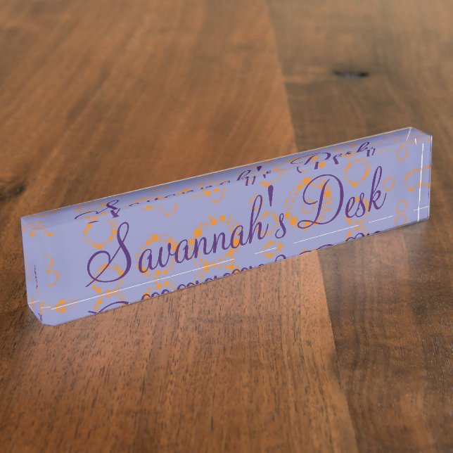 Orange Purple Circle Squares Pattern Clear Solid Desk Name Plate (Side)