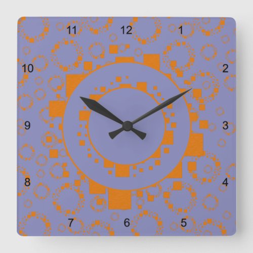 Orange purple circle squares pattern dizzy art square wall clock