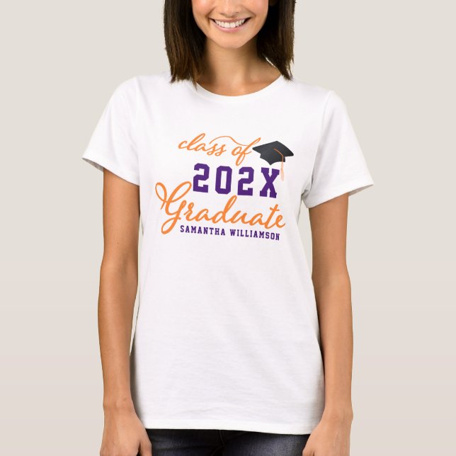 Orange Purple Class of 2025 Graduate Graduation T-Shirt (Front)