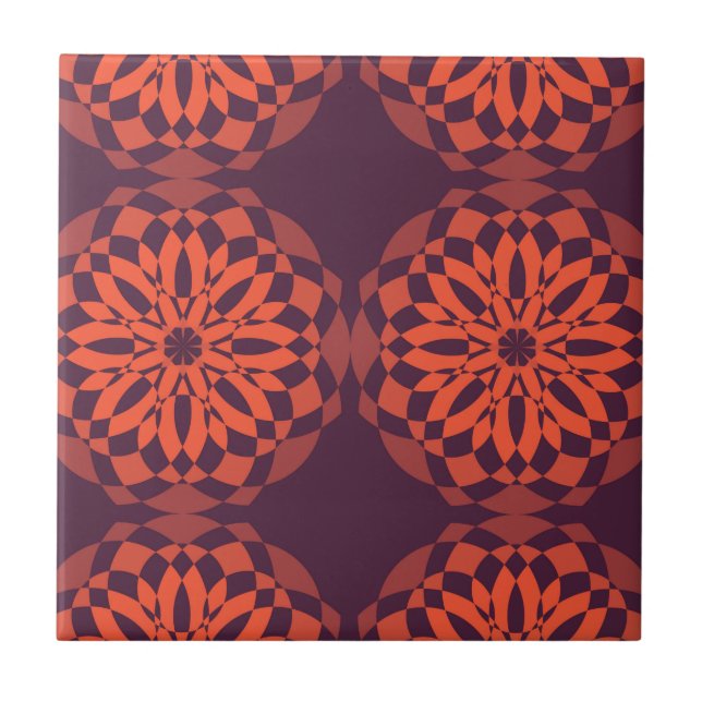 Orange purple cool, unique, trendy flower abstract ceramic tile (Front)