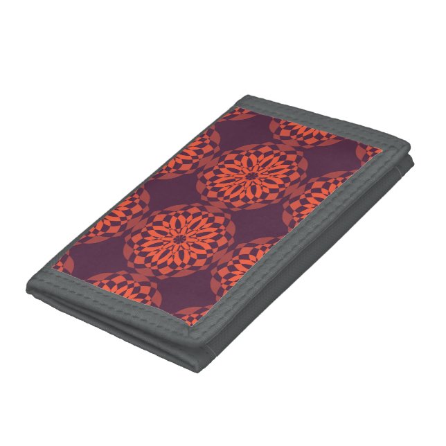 Orange purple cool, unique, trendy flower abstract trifold wallet (Bottom)