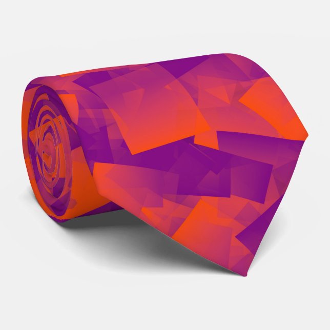 Orange Purple Cubism Abstract Pattern Neck Tie (Rolled)