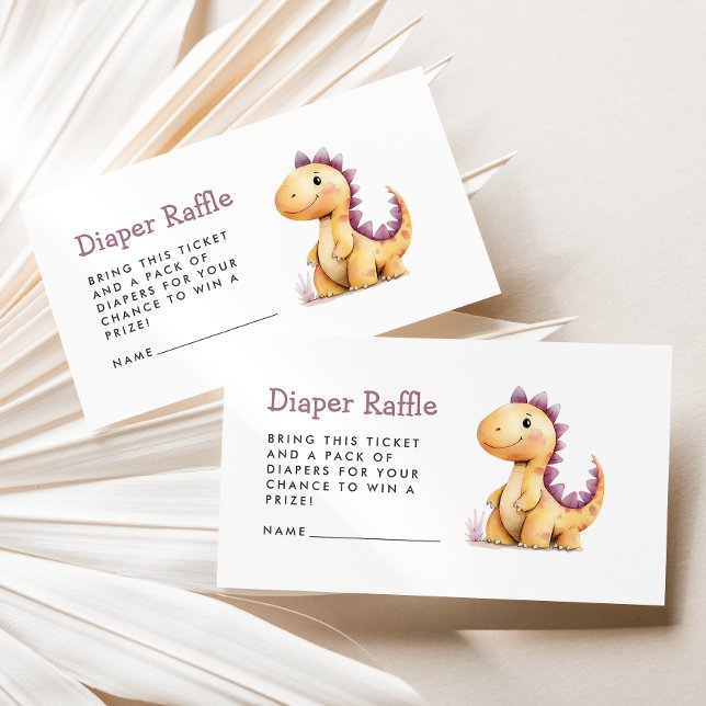 Orange Purple Dinosaur Baby Shower Diaper Raffle Enclosure Card (Creator Uploaded)