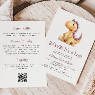 Orange Purple Dinosaur QR Code Boy Baby Shower Invitation