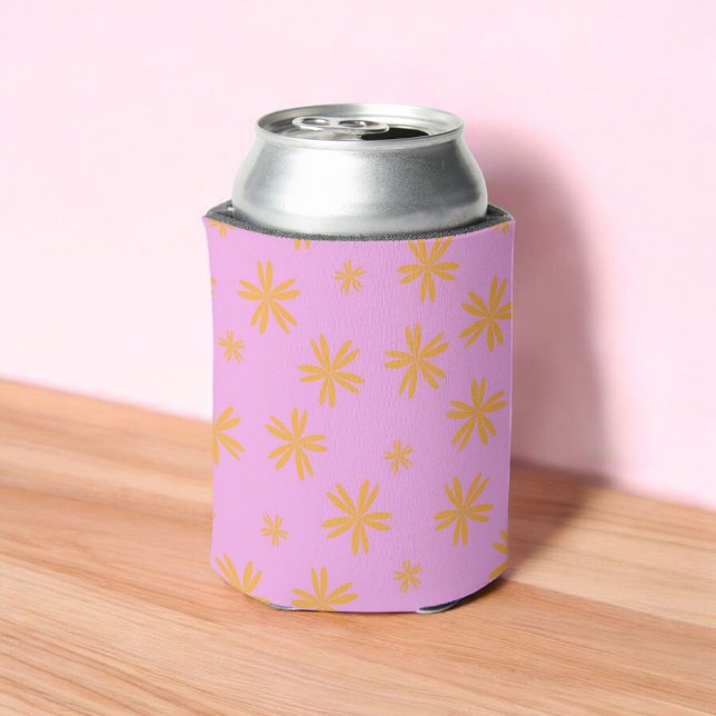 Orange Purple Floral Elegant Floral Drink Can Cooler (Creator Uploaded)
