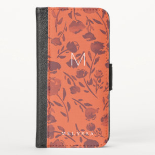 Orange & Purple Floral Name & Monogram iPhone X Wallet Case