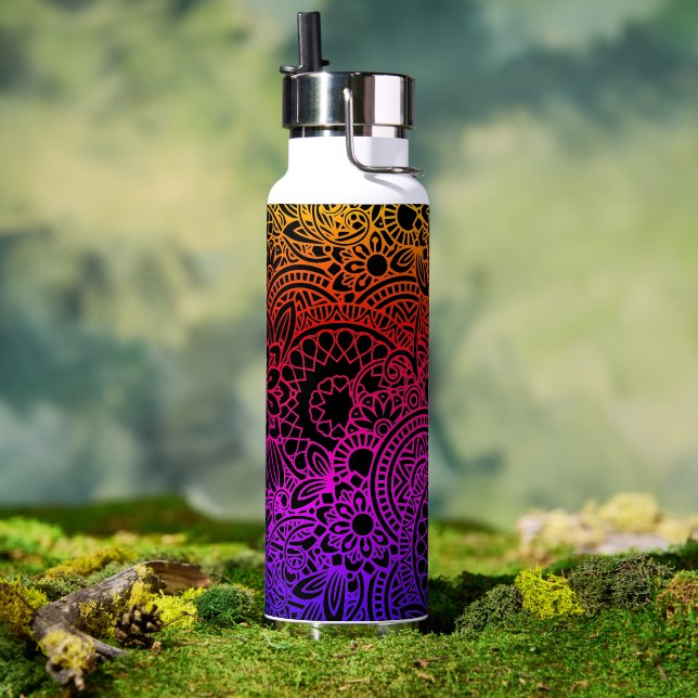 Orange Purple Flowers and Black Background Water Bottle (Outdoor (Rotated))
