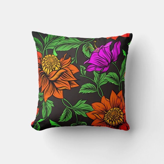 Orange & Purple Flowers  Throw Pillow (Front)
