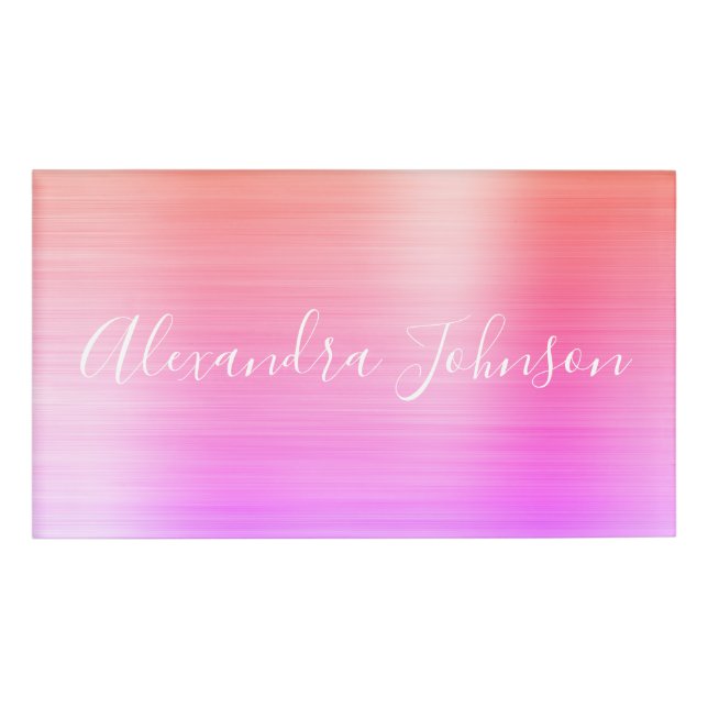 Orange Purple Foil Modern Business Name Tag (Front)