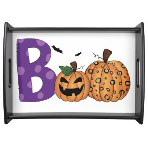 ORANGE & PURPLE HALLOWEEN PUMPKINS & BOO SERVING TRAY