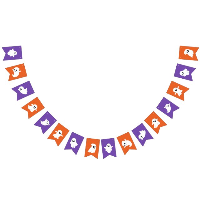 Orange Purple Happy Halloween Cute Ghost  Bunting Flags (All)