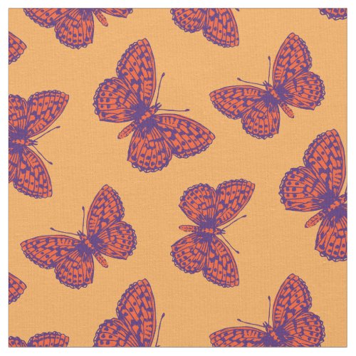Orange purple inked fritillary butterfly fabric