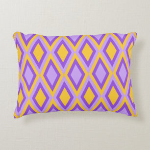 ORANGE & PURPLE MARDI GRAS DIAMOND PATTERNS ACCENT PILLOW