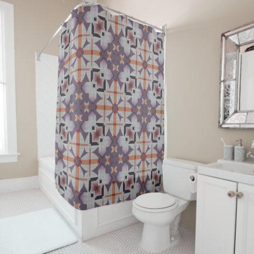 Orange Purple Native Tribal Mosaic Pattern Shower Curtain