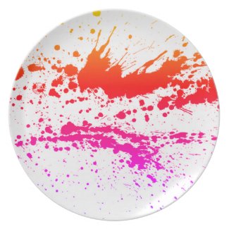 orange, purple paint splashes, drops dots pattern dinner plate