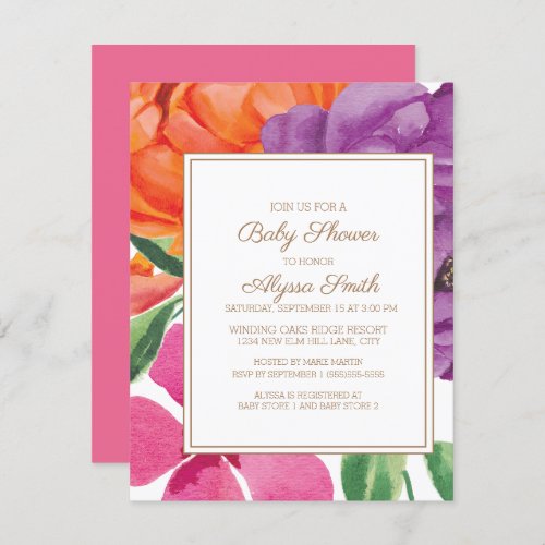 Orange Purple Pink Floral Baby Shower Invitation