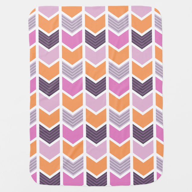 Orange Purple Pink Geometric Chevron Pattern Baby Blanket (Front)