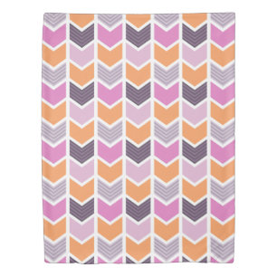 Orange Purple Pink Geometric Chevron Pattern Duvet Cover