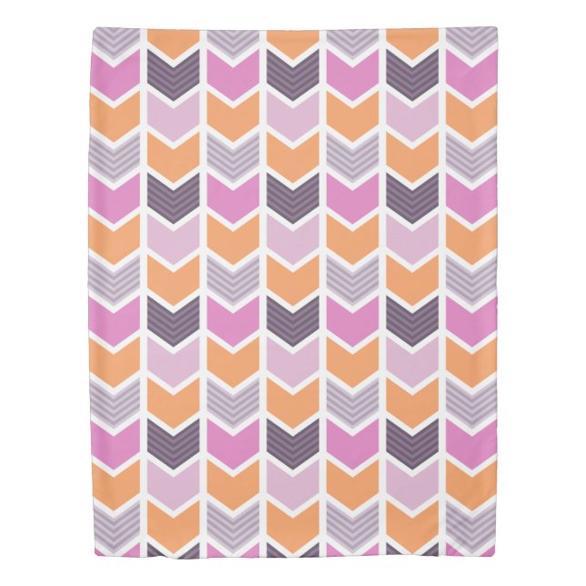 Orange Purple Pink Geometric Chevron Pattern Duvet Cover (Front)