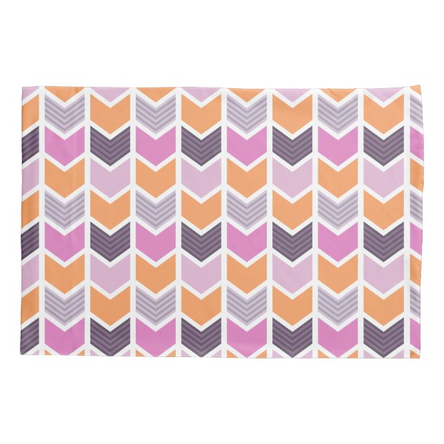 Orange Purple Pink Geometric Chevron Pattern Pillow Case (Back)