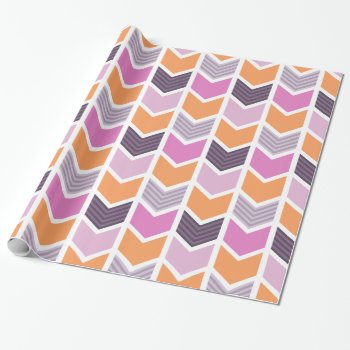 Orange Purple Pink Geometric Chevron Pattern Wrapping Paper by VintageDesignsShop at Zazzle