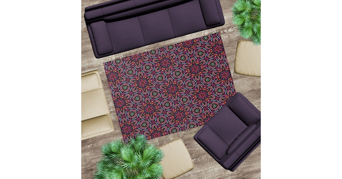Orange Purple Pink Green Blue Mandala Tribal Art Rug | Zazzle