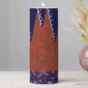 Orange & Purple Pixelated Pillar Candle