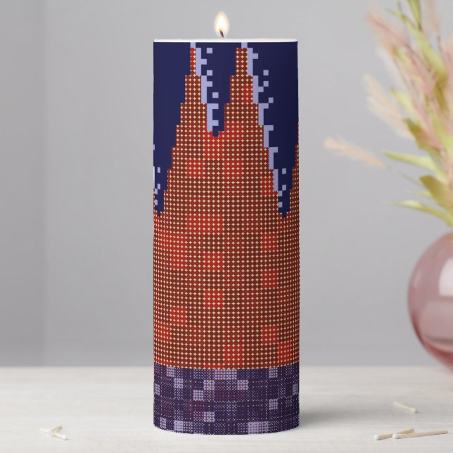 Orange & Purple Pixelated Pillar Candle (In Situ)