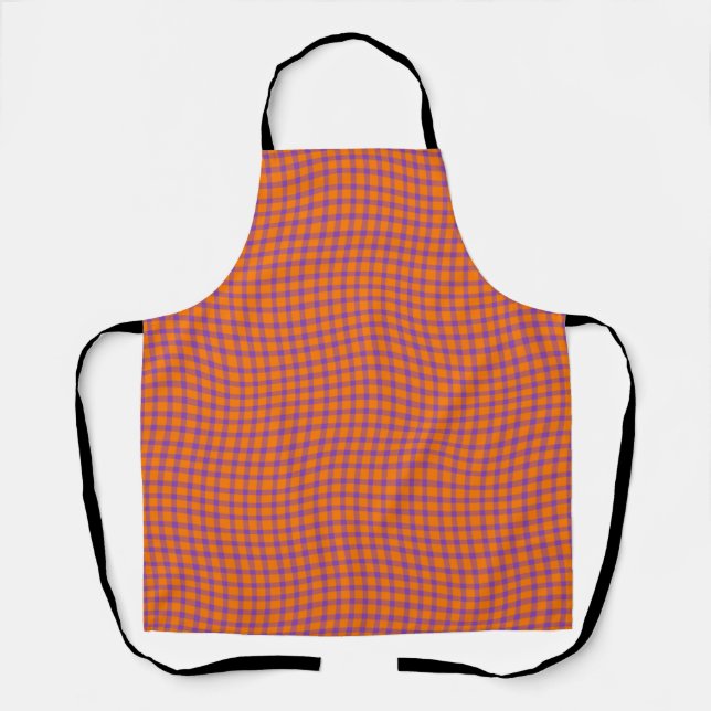 Orange Purple Plaid Checker Seamless Pattern Apron (Front)