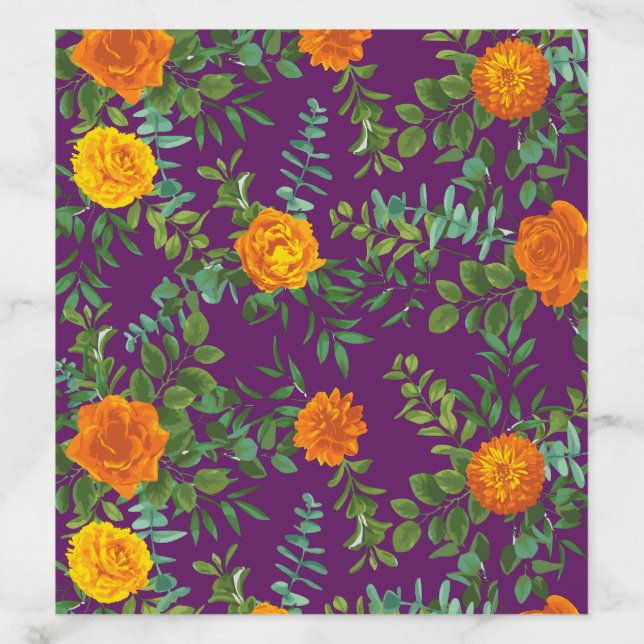Orange & Purple Plum Peony & Rose Floral Wedding Envelope Liner (Design)