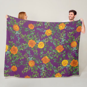 Orange & Purple Plum Peony & Rose Floral Wedding Fleece Blanket