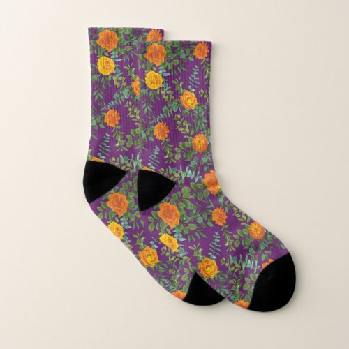 Orange  Purple Plum Peony  Rose Floral Wedding Socks