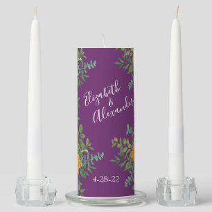 Orange & Purple Plum Peony & Rose Floral Wedding Unity Candle Set