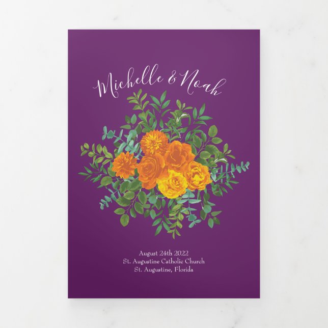 Orange & Purple Plum Peony Rose Wedding Programs (Cover)