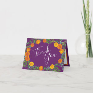 Orange & Purple Plum Peony Rose Wedding Thank You Card