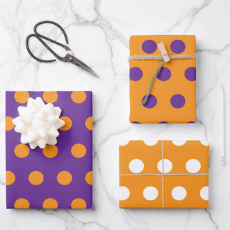 Orange Purple Polka Dot Circles Geometric Pattern Wrapping Paper Sheets