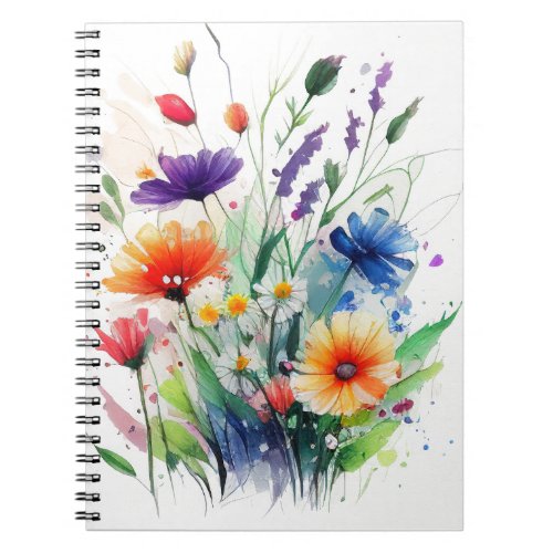 Orange Purple Red Blue Watercolor Flowers Journal