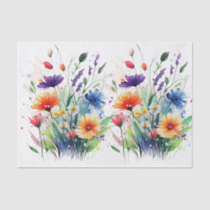 Orange Purple Red Blue Watercolor Flowers Tissue Paper