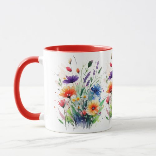 Orange Purple Red Blue Watercolor Wild Flowers Mug