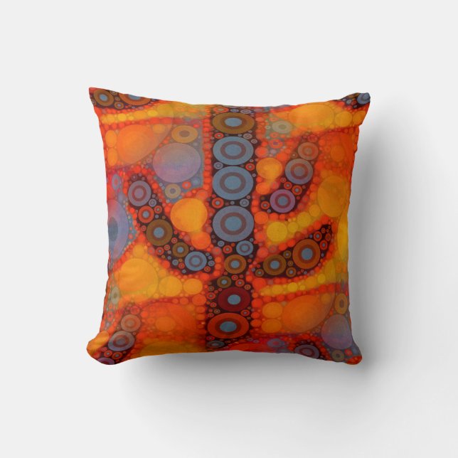 Orange Purple Southwestern Saguaro Cactus Mosaic Throw Pillow (Front)