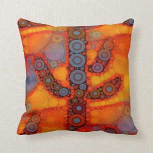 Orange Purple Southwestern Saguaro Cactus Mosaic Throw Pillow