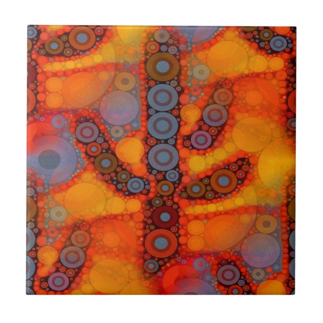 Orange Purple Southwestern Saguaro Cactus Mosaic Tile (Front)